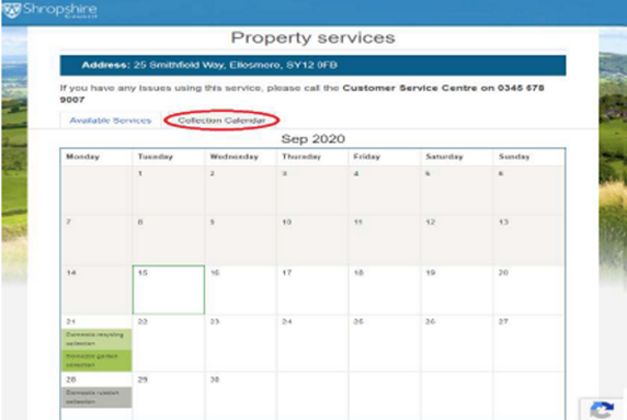 Collection calendar screen grab